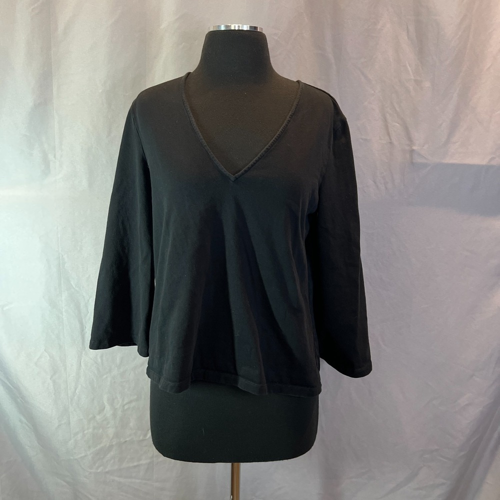 The Cause Collection Blouse Top Womens Small Black 3/4 Sleeve V Neck Pullover